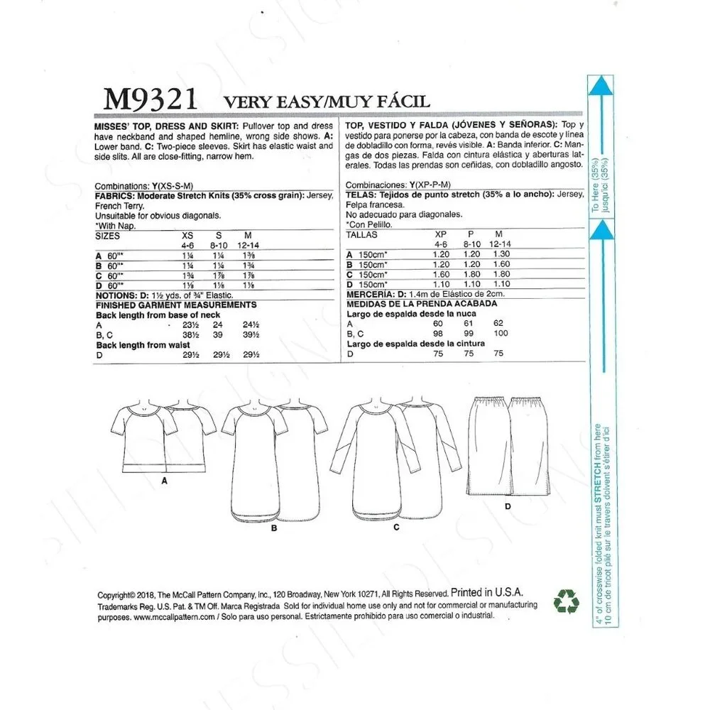 McCall's‎ Sewing Pattern M9321 Easy Stitch n Save Misses Dress Size XS-M